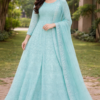 Elegant South Asian woman in Anarkali gown Aqua Elegance