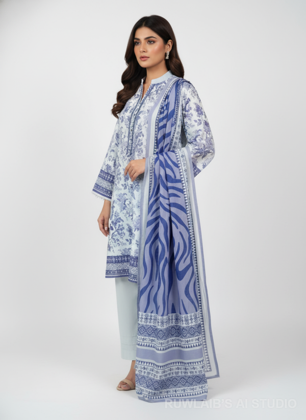 ruwlaibs_3-piece_suit_side (5) Azure Bloom (Unstitched 3-Piece Suit)