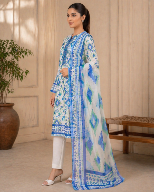 Azure Grace Printed Set (Unstitched 3-Piece Suit)
