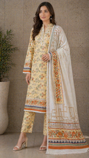 Amber Bloom Lawn Set (Unstitched 3-Piece Suit)