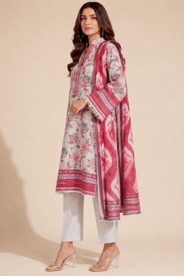 Rosé Bloom Printed 3-Piece Lawn Suit (Unstitched)