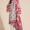 Rosé Bloom Printed 3-Piece Lawn Suit (Unstitched)
