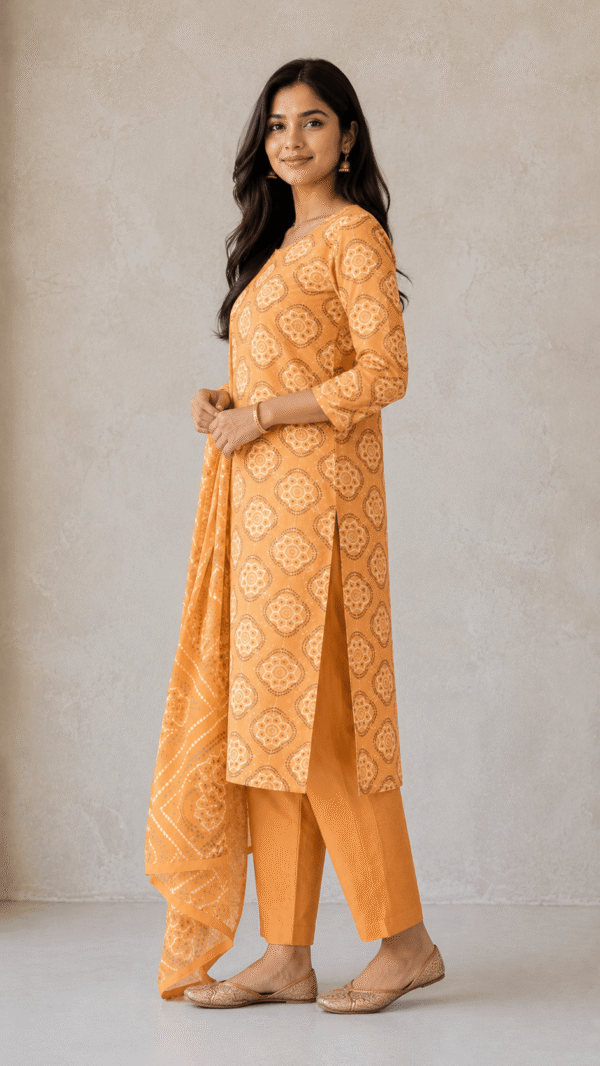 Amber Glow Printed Kurta Set (3PC Unstitched Suit)