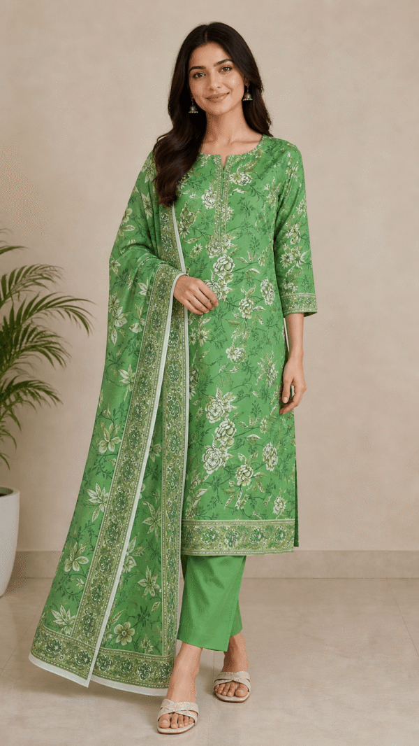 Emerald Bloom Printed Lawn Set (Unstitched)