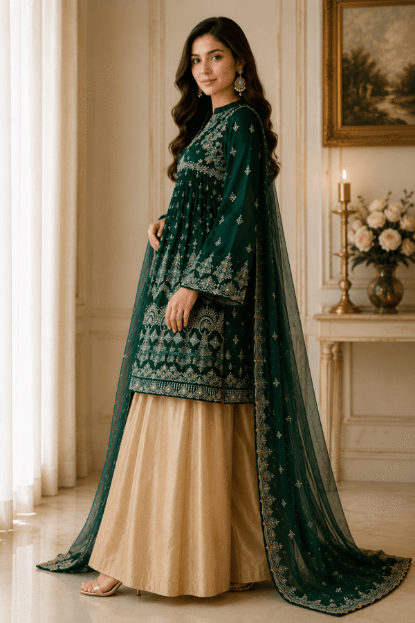 “Zehra – Chiffon Frock with Mehsuri Plazo” (Semi - Stitched)