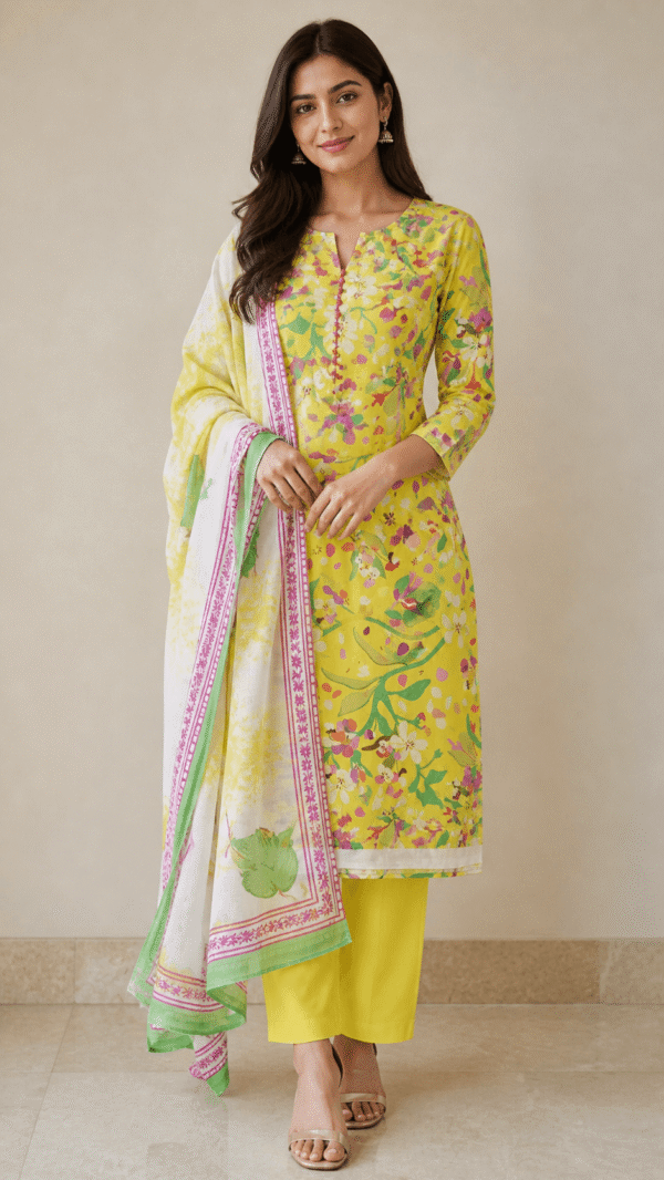 sunlit blossom1 (1) Sunlit Blossom Lawn Suit (Unstitched)