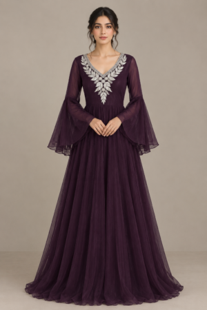 Aubergine Elegance Crystal Gown