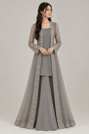 Elaris Grey – Embroidered Raw Silk Ensemble