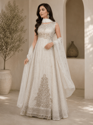 Ivory Noor Embroidered Anarkali Set