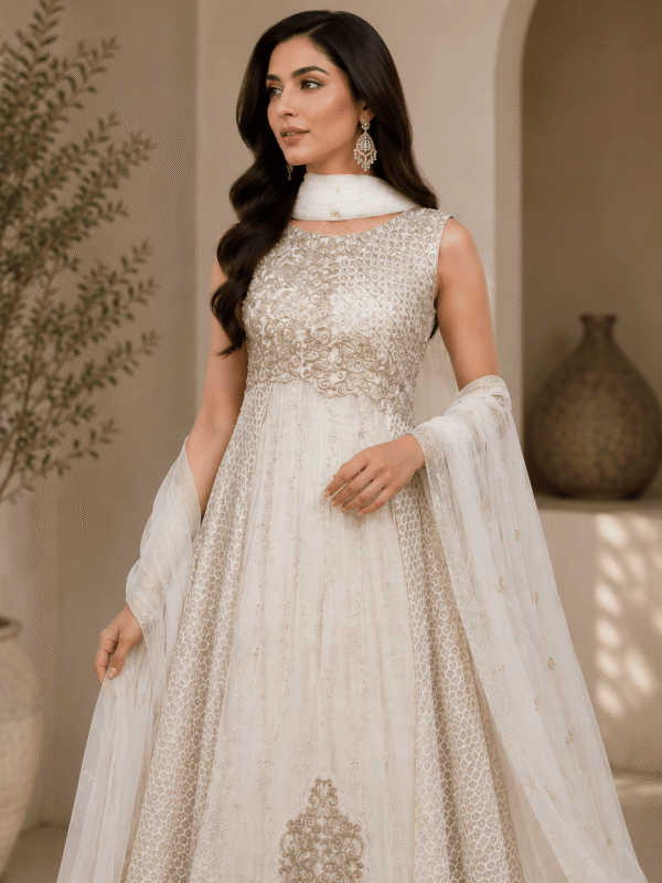 Ivory Noor Embroidered Anarkali Set