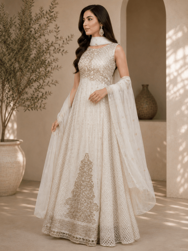 Ivory Noor Embroidered Anarkali Set