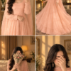 Golden Light, Peach Gown Moments Peach Blossom Net Anarkali Frock