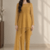 Mustard Sheer Ensemble in a Minimalist Studio (1) Mustard Gold Grace