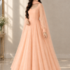 Peach Gown in Sunlit Elegance Peach Blossom Net Anarkali Frock